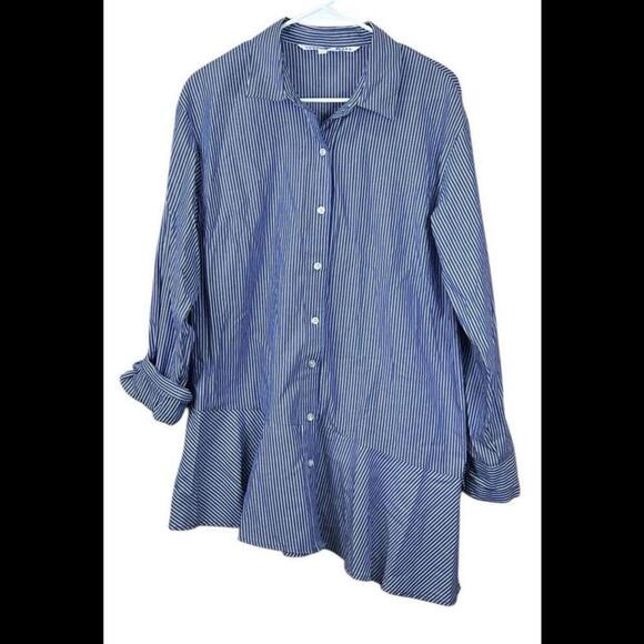 Veronica Beard Gilda‎ Asymmetrical Striped Poplin Shirt Size 10 - Picture 1 of 4